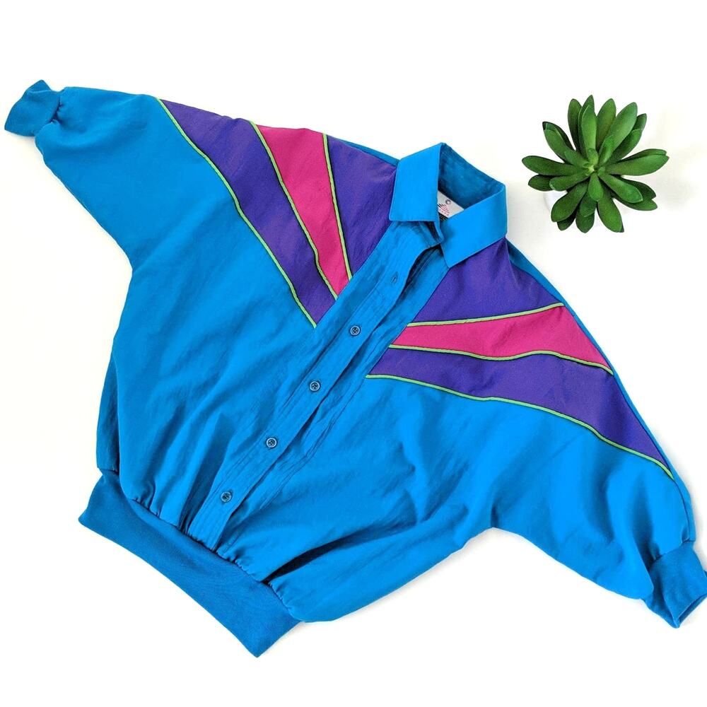 Vintage 80s 90s Colorblock Retro Swish Top Small